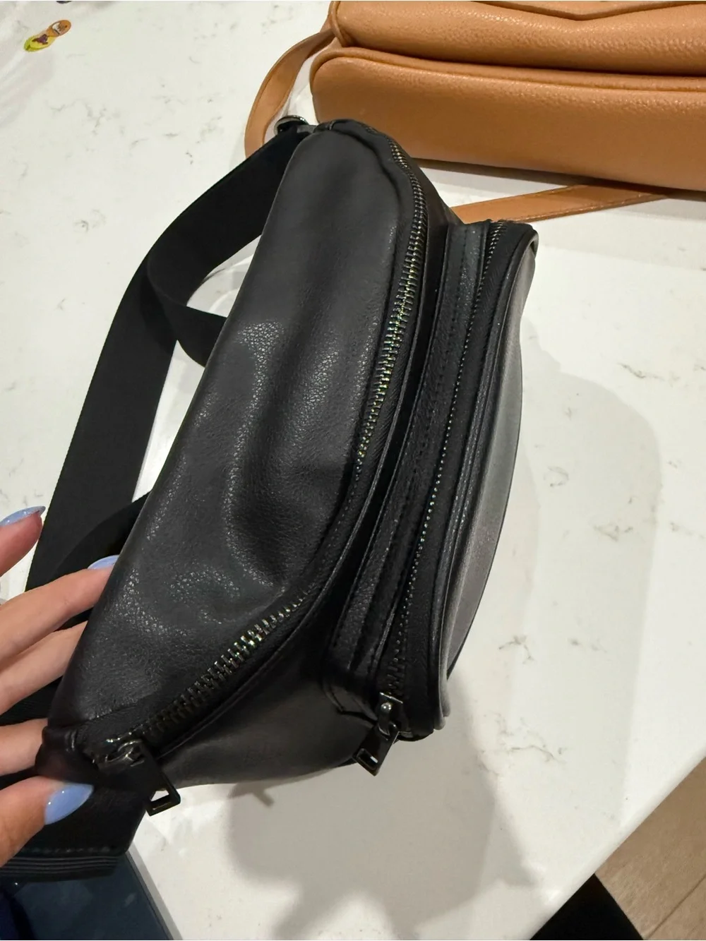 Kibou Diaper Black Crossbody Bag with Teal Interior